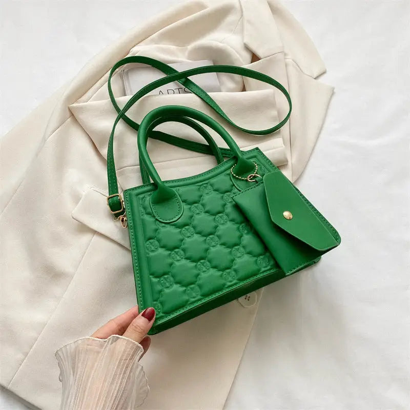 Medium PU Leather Handbag with Sandwich Pocket and Mobile Phone Compartment - Green