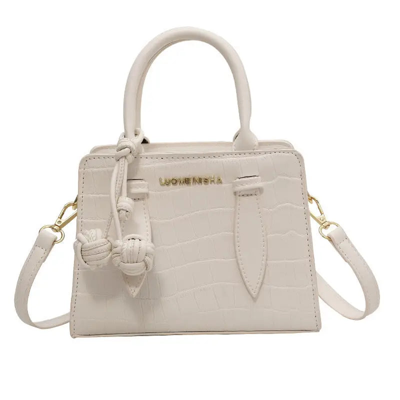 Medium PU Leather Urban Handbag with Sandwich Pocket - Beige