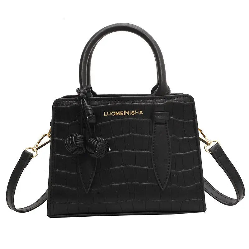 Medium PU Leather Urban Handbag with Sandwich Pocket - Black