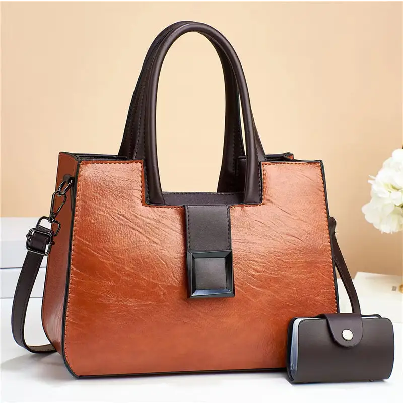 Medium PU Shoulder Bag with Three Dimensional Outer Pocket and Zipper - Earthy yellow
