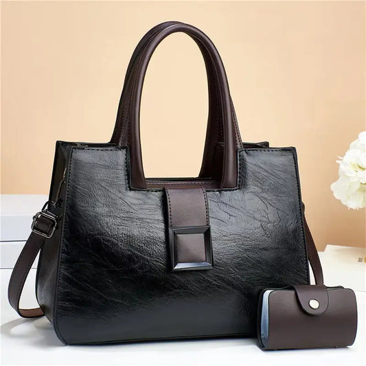 Medium PU Shoulder Bag with Three Dimensional Outer Pocket and Zipper