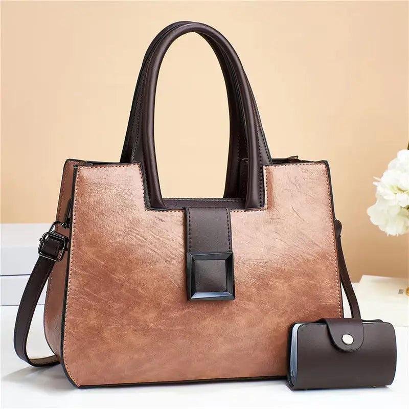 Medium PU Shoulder Bag with Three Dimensional Outer Pocket and Zipper - Pink