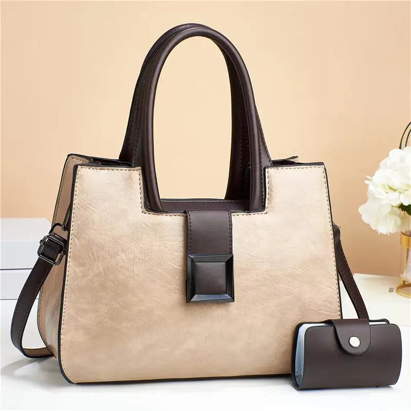 Medium PU Shoulder Bag with Three Dimensional Outer Pocket and Zipper