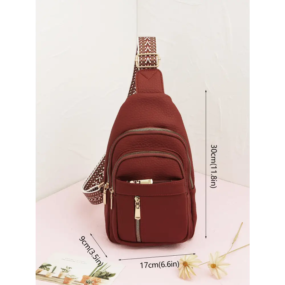 Medium PU Shoulder Bag with Three Dimensional Pocket and Zippered Interior - Red / 17x9x30cm