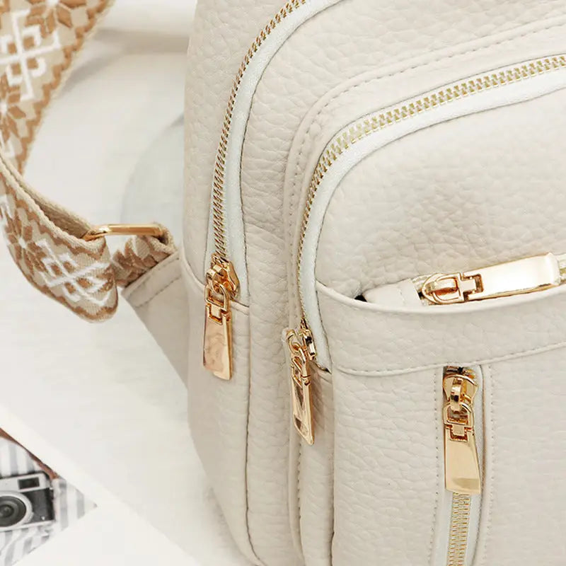 Medium PU Shoulder Bag with Three Dimensional Pocket and Zippered Interior