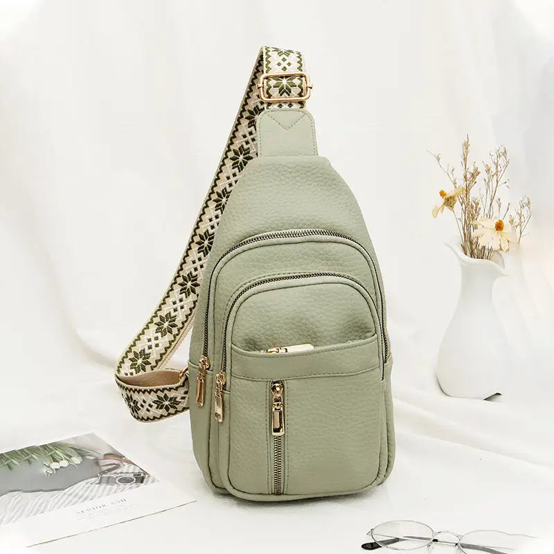 Medium PU Shoulder Bag with Three Dimensional Pocket and Zippered Interior - Green / 17x9x30cm