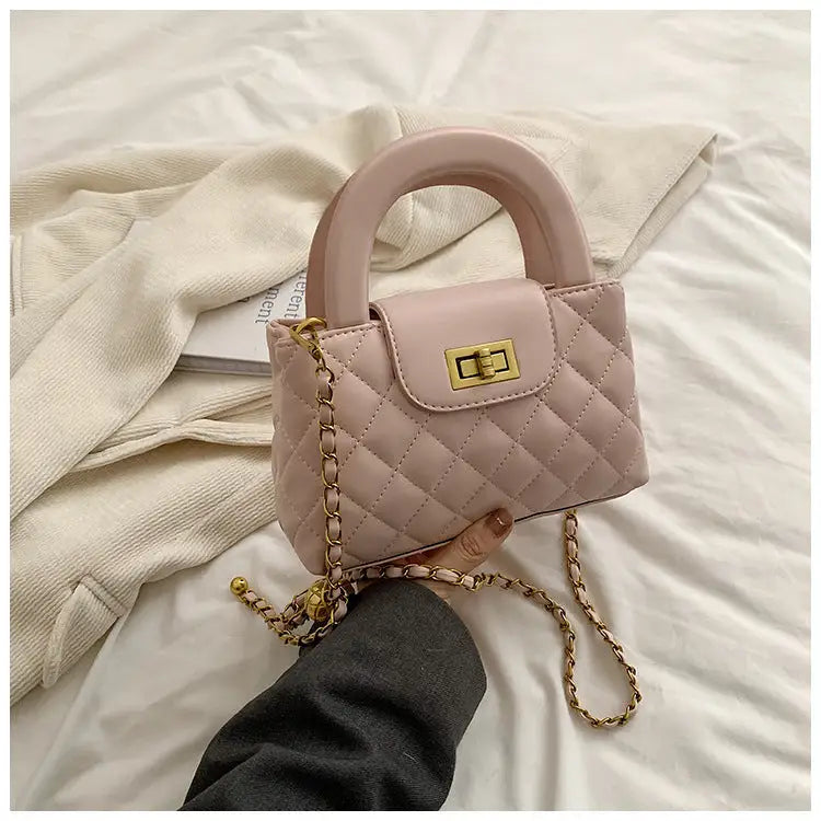 Medium PU Square Handbag with Three-Dimensional Outer Pocket - Pink