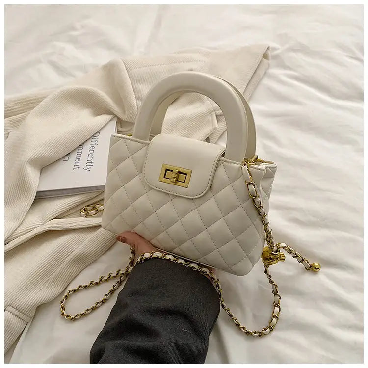 Medium PU Square Handbag with Three-Dimensional Outer Pocket - White