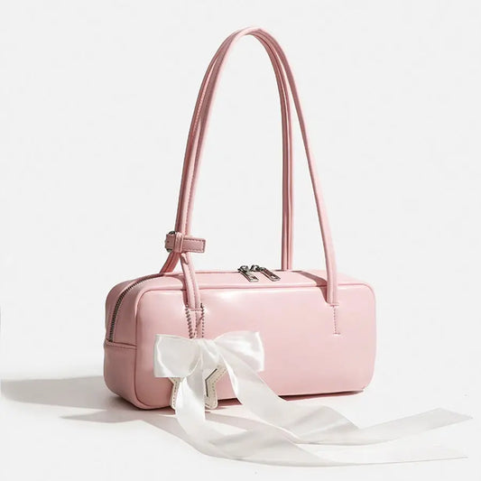 Medium PU Square Handbag with Urban Simplicity in Pink White or Black