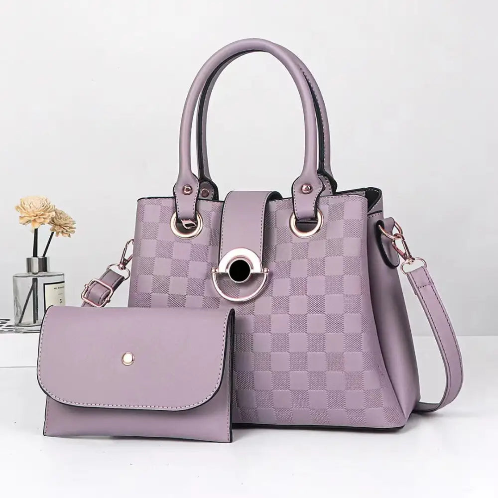 Medium PU Suitcase Bucket Bag with Zipper and Mobile Phone Pocket - Taro Purple / 28X13X21CM