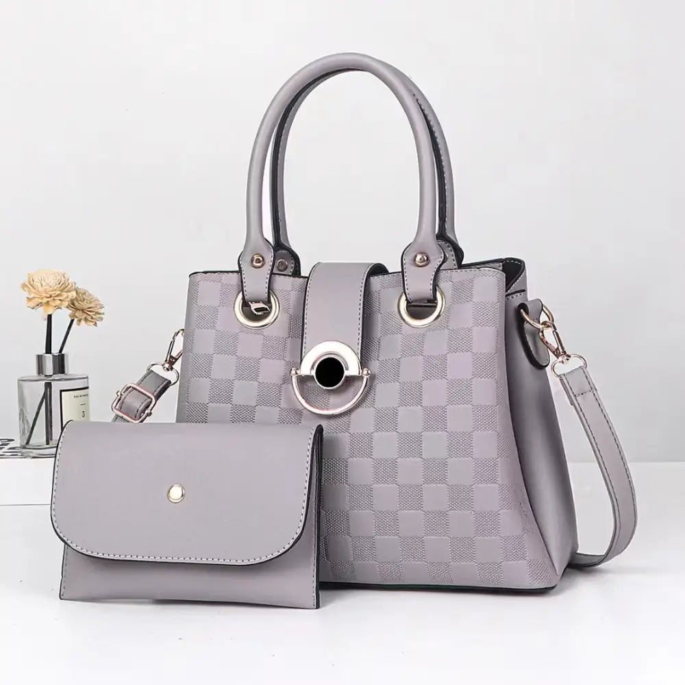 Medium PU Suitcase Bucket Bag with Zipper and Mobile Phone Pocket - Gray / 28X13X21CM