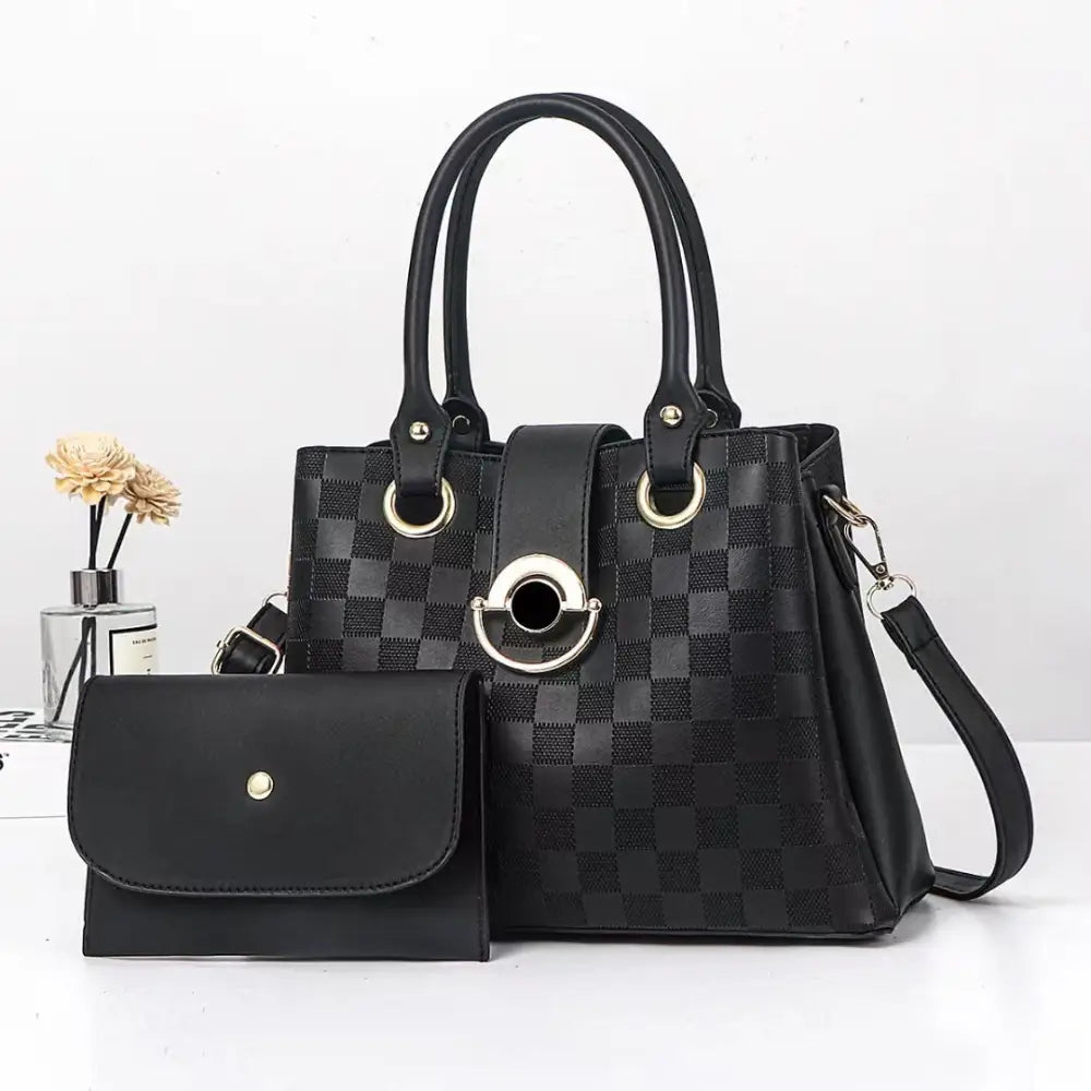 Medium PU Suitcase Bucket Bag with Zipper and Mobile Phone Pocket - Black / 28X13X21CM