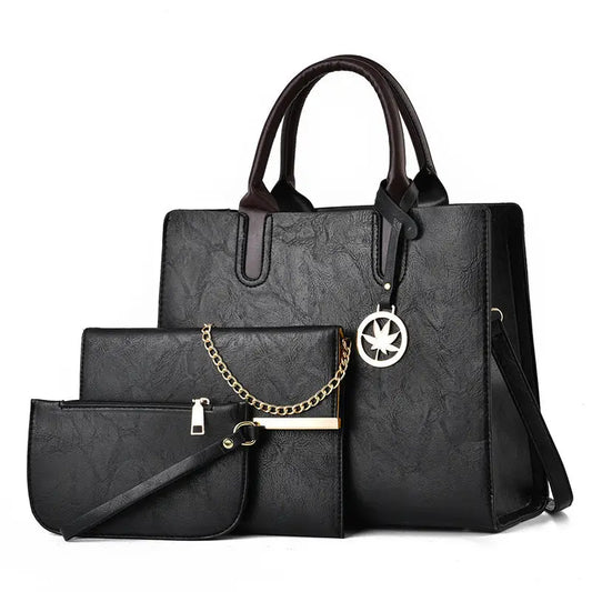 Medium PU Suitcase Horizontal Square Bag with Multiple Pockets - Black