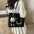Medium PU Suitcase Style Square Bag with Internal Zipper and Hanging Piece - Black with Pendant
