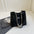 Medium PU Suitcase Style Square Bag with Internal Zipper and Hanging Piece - Black