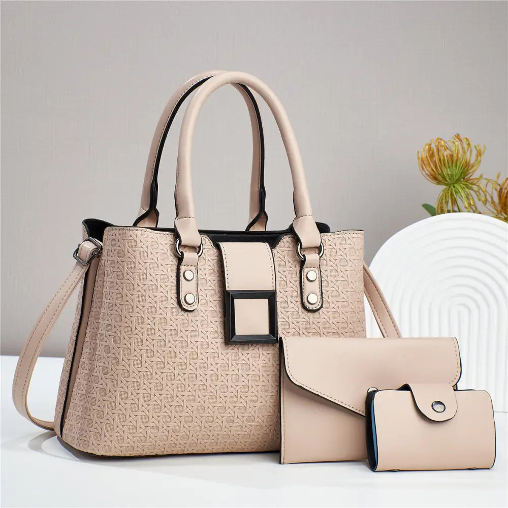 Medium PU Vertical Suitcase Bag with Zipper and Open Pocket - Apricot