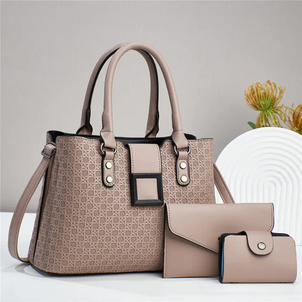 Medium PU Vertical Suitcase Bag with Zipper and Open Pocket - Khaki