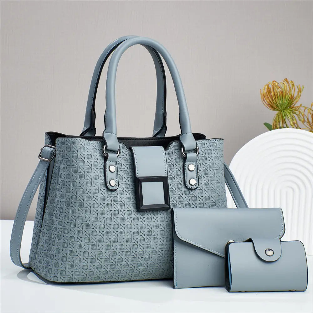 Medium PU Vertical Suitcase Bag with Zipper and Open Pocket - Light Blue