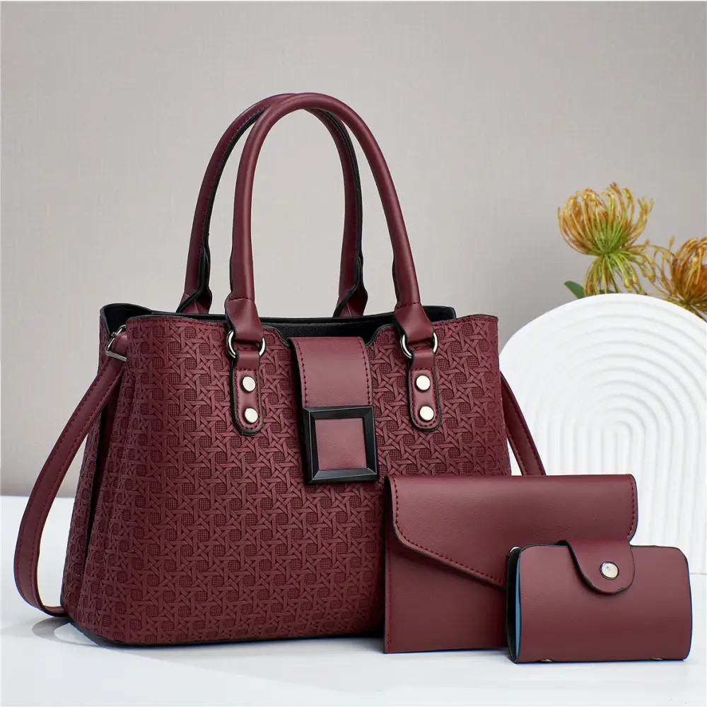 Medium PU Vertical Suitcase Bag with Zipper and Open Pocket - Purplish Red