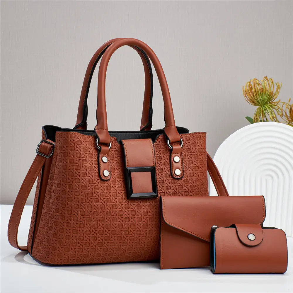 Medium PU Vertical Suitcase Bag with Zipper and Open Pocket - Yellowish Brown