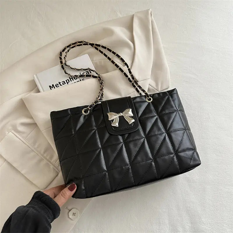 Medium Soft PU Shoulder Bag with Double Connector in Multiple Colors - Black