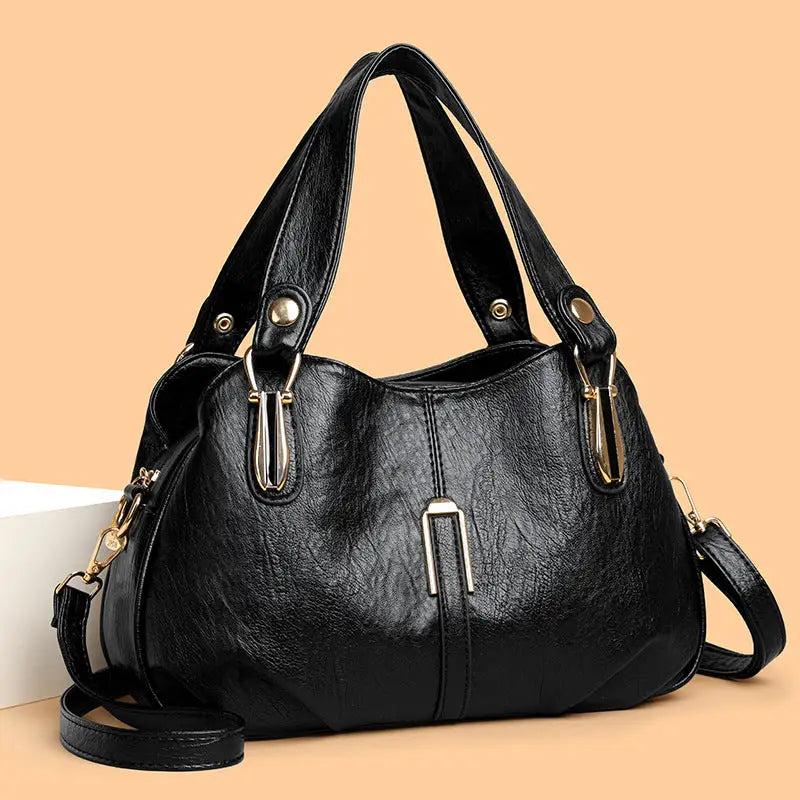 Medium Soft PU Shoulder Bag with Multiple Pockets in Black and Wine Red
