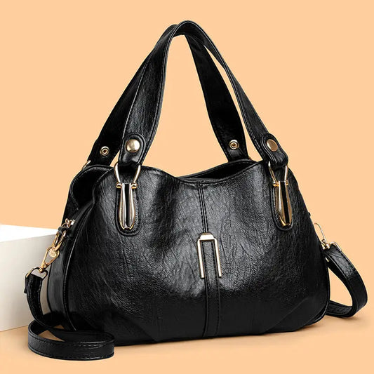 Medium Soft PU Shoulder Bag with Multiple Pockets in Black and Wine Red