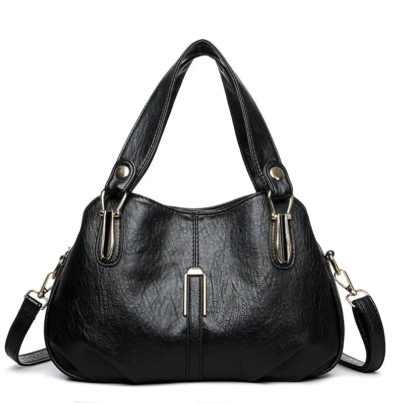 Medium Soft PU Shoulder Bag with Multiple Pockets in Black and Wine Red