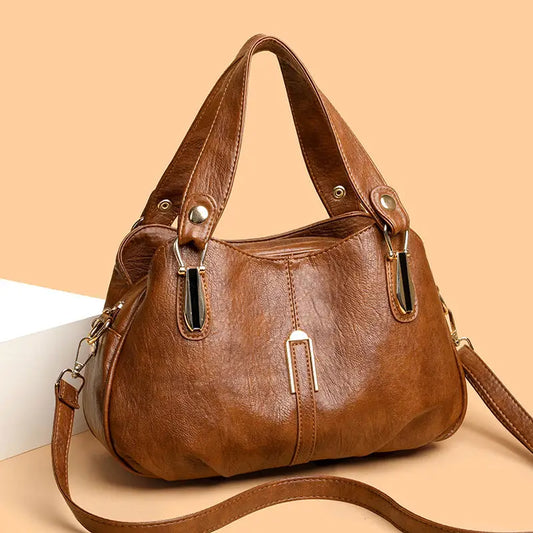 Medium Soft PU Shoulder Bag with Multiple Pockets in Black and Wine Red