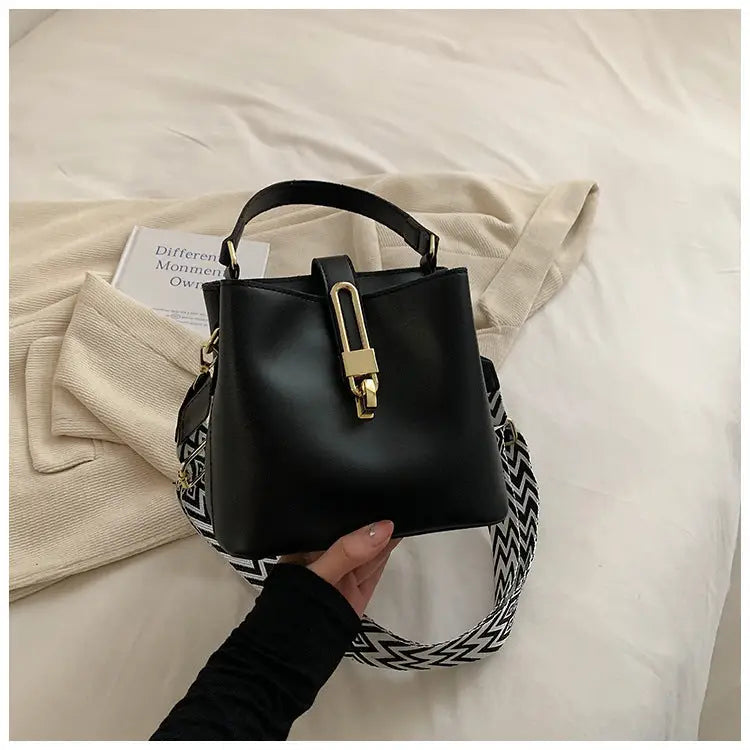 Medium Soft PU Shoulder Bag with Pendant in Multiple Colors - Black [with pendant]