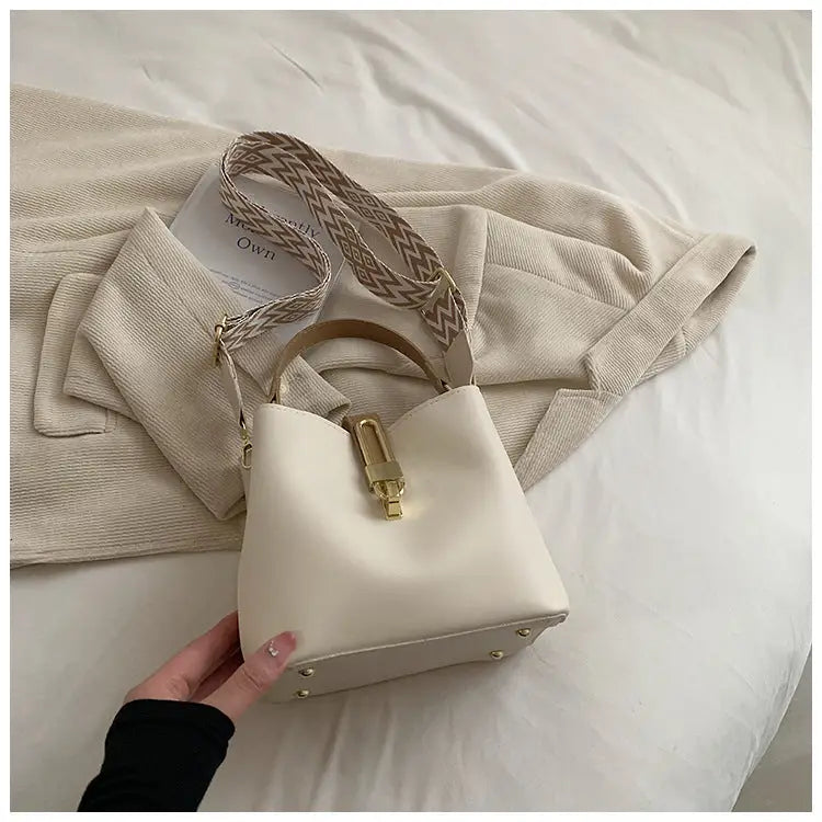 Medium Soft PU Shoulder Bag with Pendant in Multiple Colors - White [with pendant]