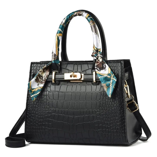 Medium Soft PU Suitcase with Scarf and Outer Bag Slit Pocket - Black