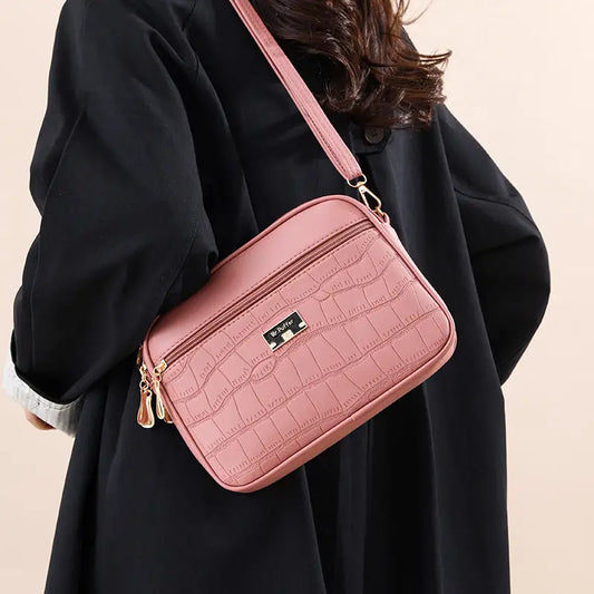 Medium Soft PU Travel Suitcase with Zippered Compartments