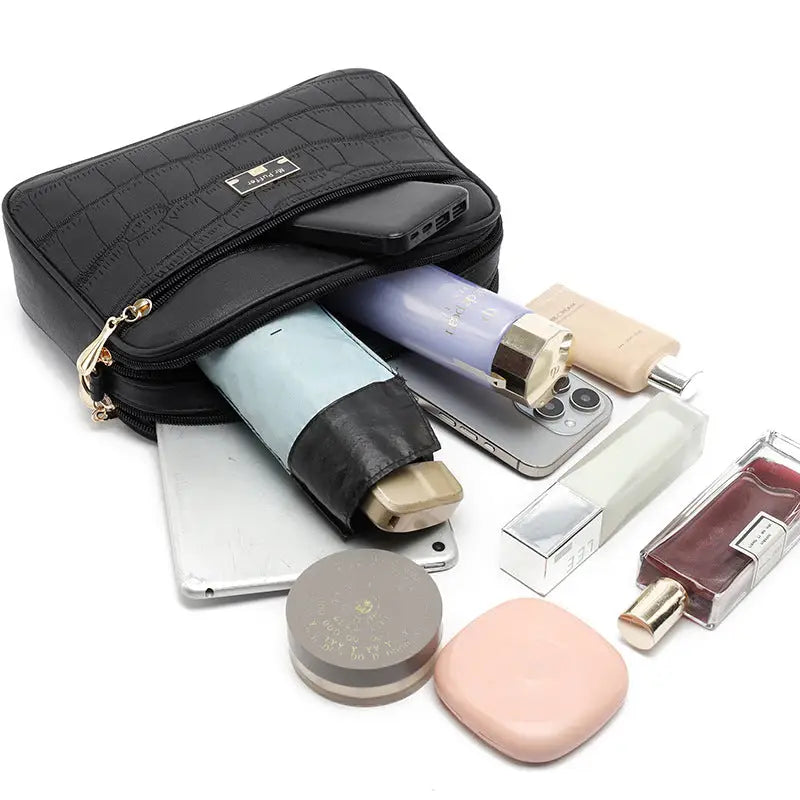 Medium Soft PU Travel Suitcase with Zippered Compartments