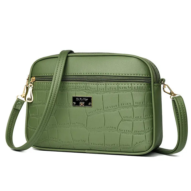 Medium Soft PU Travel Suitcase with Zippered Compartments - Army Green