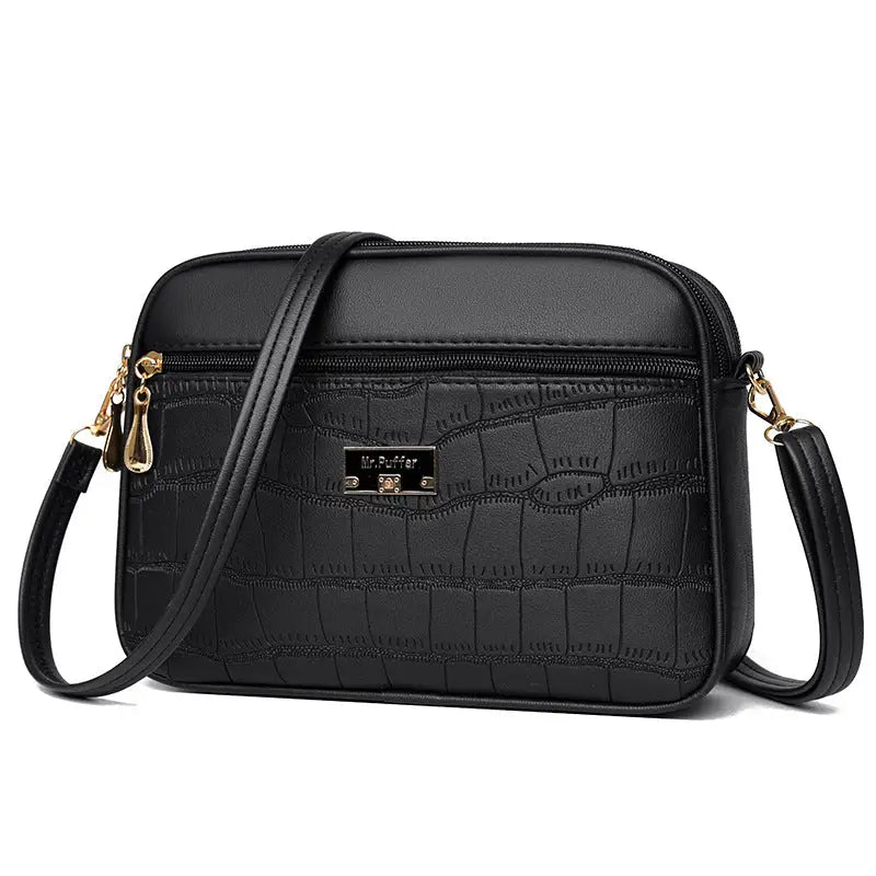 Medium Soft PU Travel Suitcase with Zippered Compartments - Black