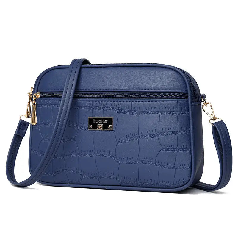 Medium Soft PU Travel Suitcase with Zippered Compartments - Dark Blue