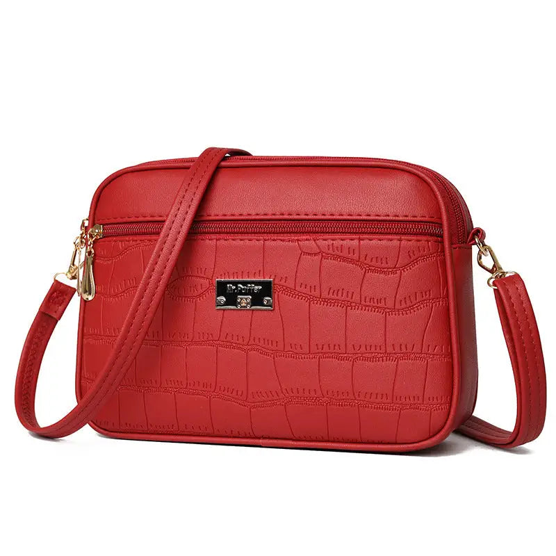 Medium Soft PU Travel Suitcase with Zippered Compartments - Purplish Red