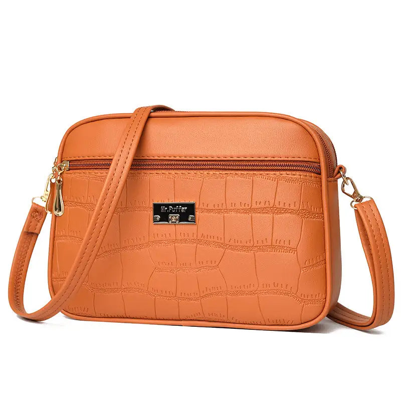 Medium Soft PU Travel Suitcase with Zippered Compartments - Yellowish Brown