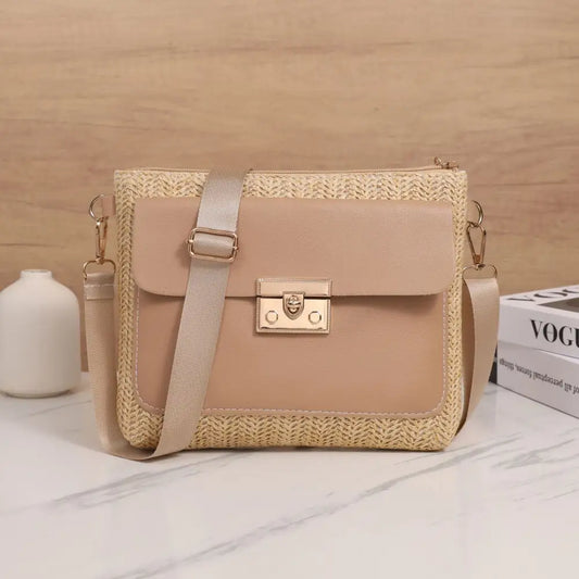 Medium Straw Suitcase with Polyester Lining and Internal Organizer Pockets