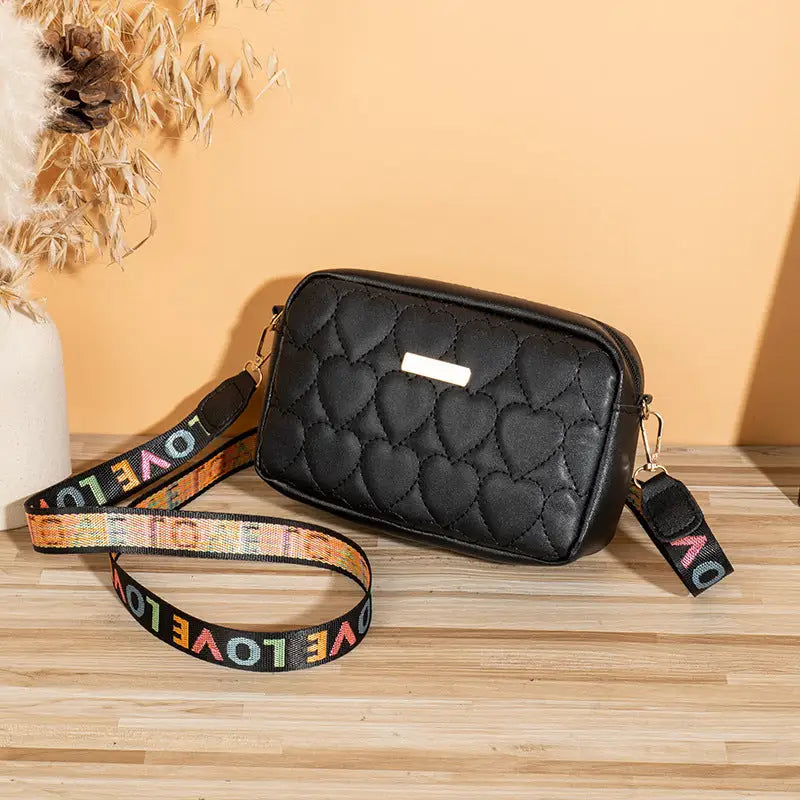 Medium Synthetic Leather Shoulder Bag with Multiple Compartments - Black