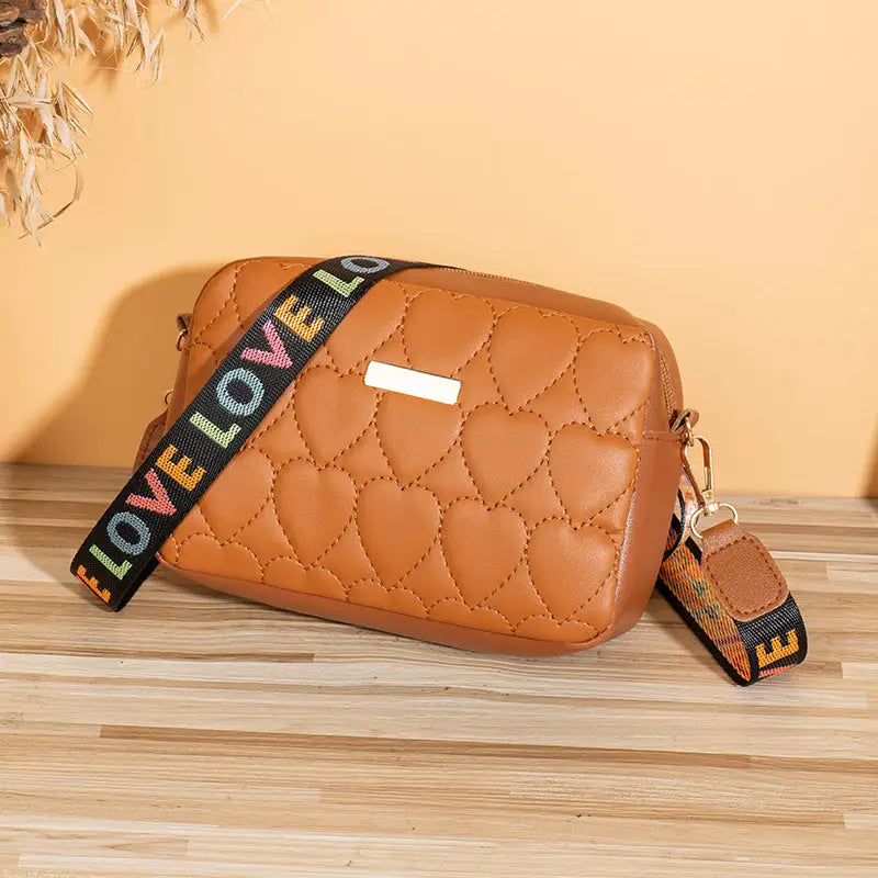 Medium Synthetic Leather Shoulder Bag with Multiple Compartments - Brown
