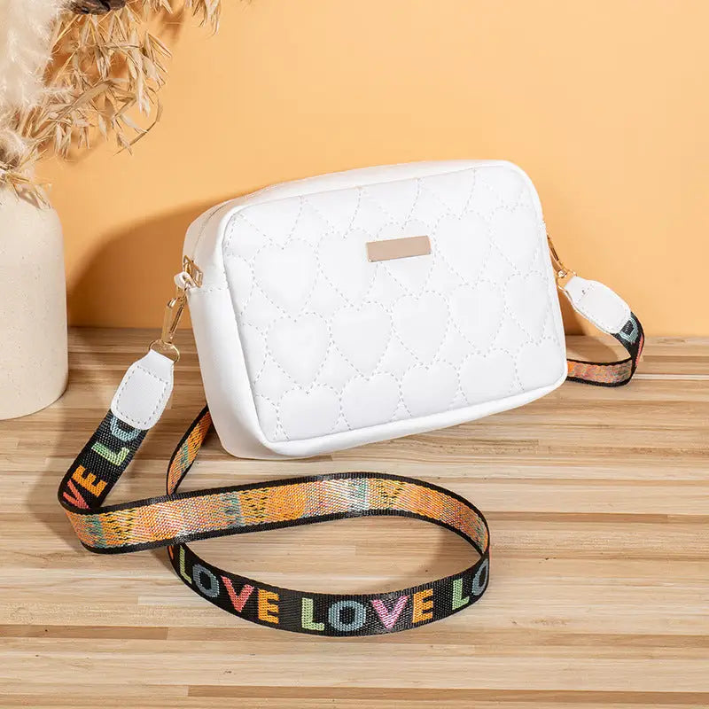 Medium Synthetic Leather Shoulder Bag with Multiple Compartments - White