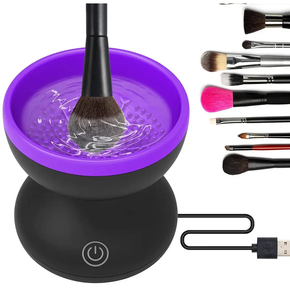 Melanther Electric Makeup Brush Cleaner with Premium Motor and Silicone Container Purple