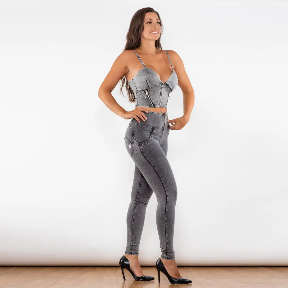 Melody Lift Shapers: Grey Denim Two Piece Set - 4