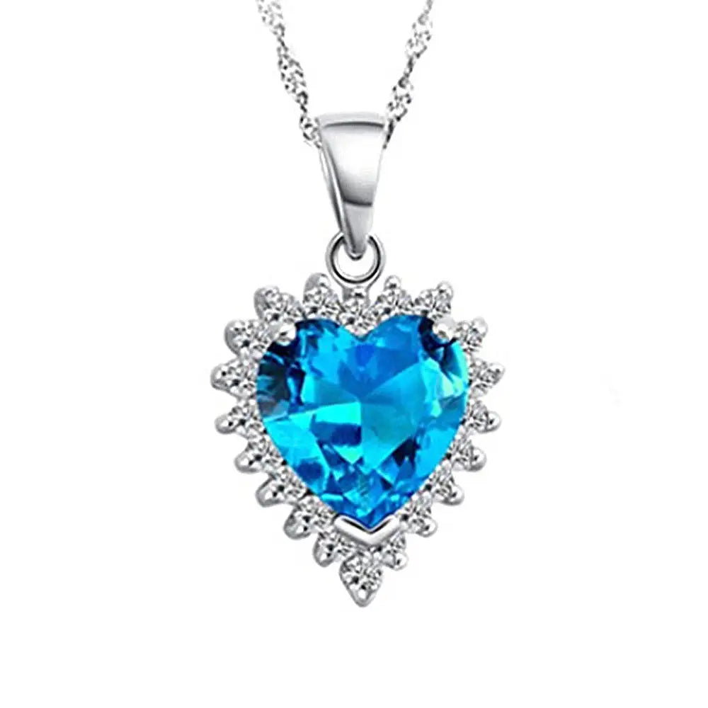 Micro Gem Heart Ocean Jewelry Set - Pendant Water Wave Chain