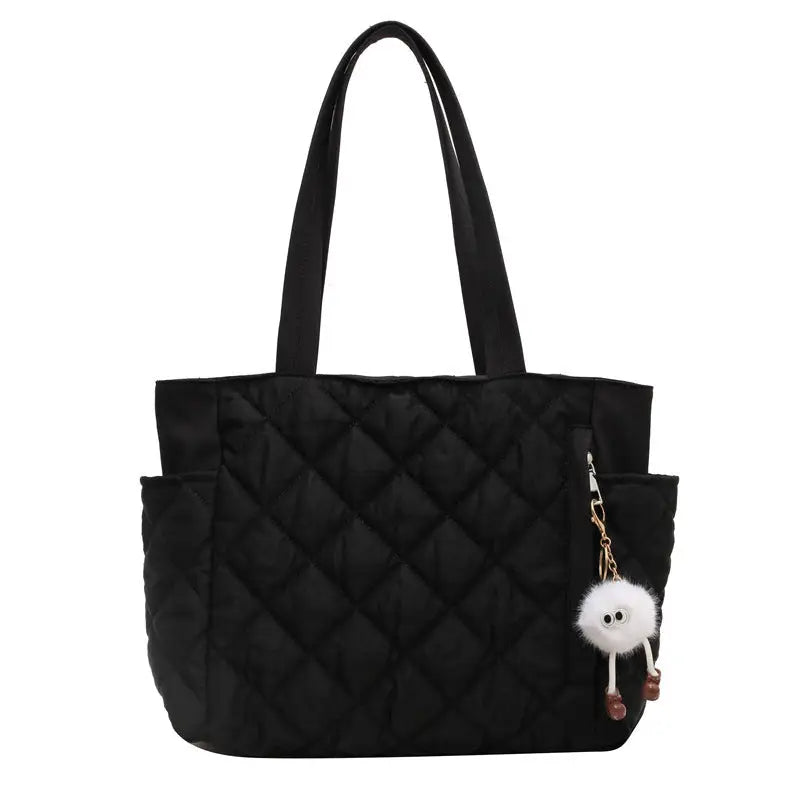 Milky White Green Black Cotton Horizontal Square Bag with Slit Pocket