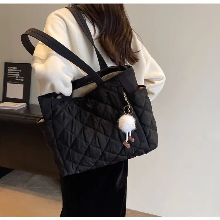 Milky White Green Black Cotton Horizontal Square Bag with Slit Pocket