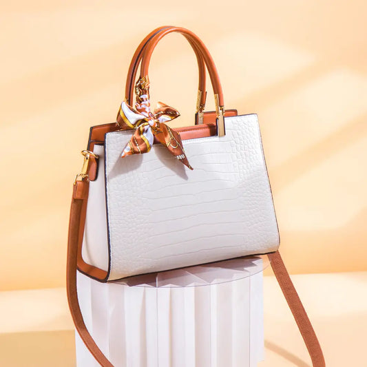 Milky White PU Medium Suitcase with Multiple Pockets and Zipper Compartments - Milky White