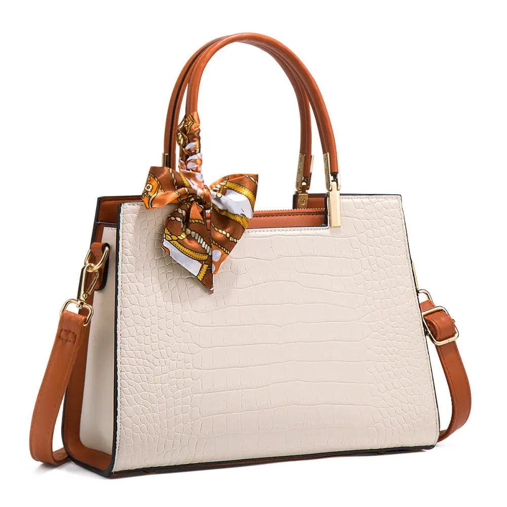 Milky White PU Medium Suitcase with Multiple Pockets and Zipper Compartments - Milky White